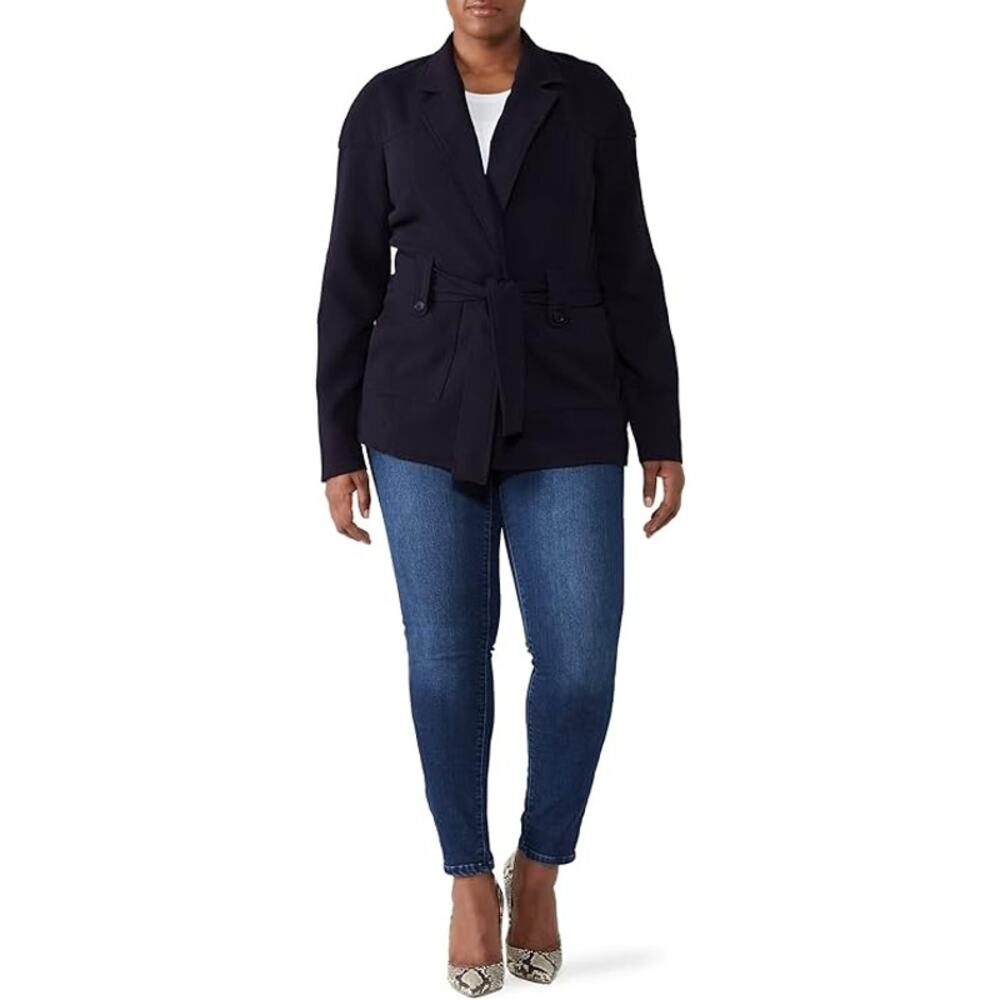 Derek Lam Collective Women's Navy Pointed Collar Belted Jacket Coat Size 52 XXXL